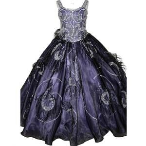 NEW LITTLE ROSIE girl's glitz long pageant dress in black purple